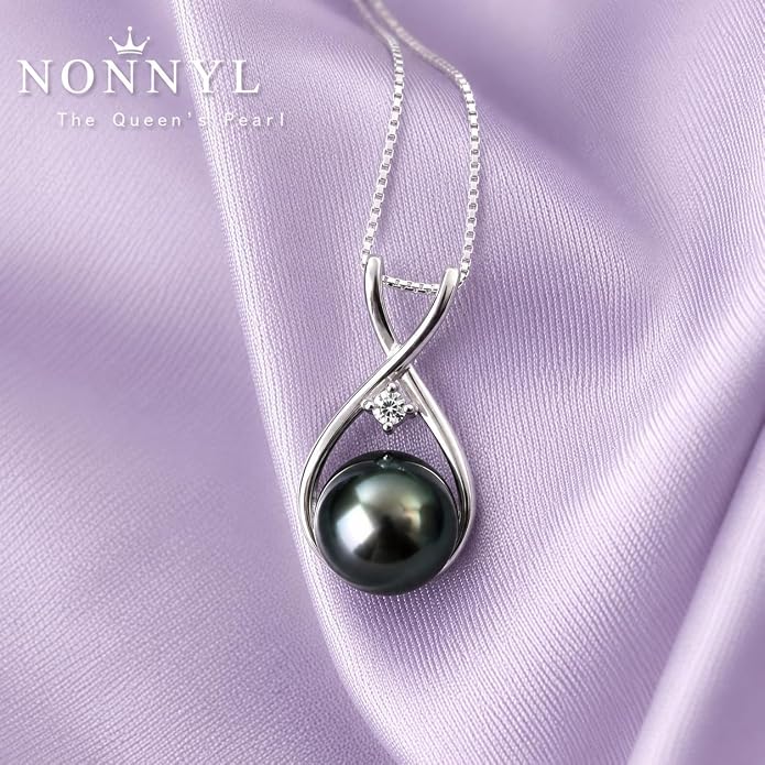 NONNYL Gifts for Wife Women Anniversary-Tahitian Black Pearl Necklace-Mom Girlfriend Her Fine Jewelry Mothers Day Valentines Christmas Birthdays Gift