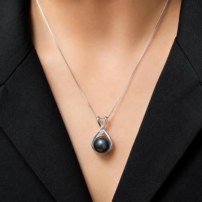 NONNYL Gifts for Wife Women Anniversary-Tahitian Black Pearl Necklace-Mom Girlfriend Her Fine Jewelry Mothers Day Valentines Christmas Birthdays Gift
