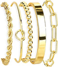 Gokeey Gold Bracelets Set for Women Non Tarnish, Waterproof 14K Gold Plated Sterling Silver Chunky Cuff Bracelet Stackable Gold Bangles Bracelet for Women Trendy Fashion Accessories Tie Knot Cuban Rope Paperclip Beaded Bracelet Stack